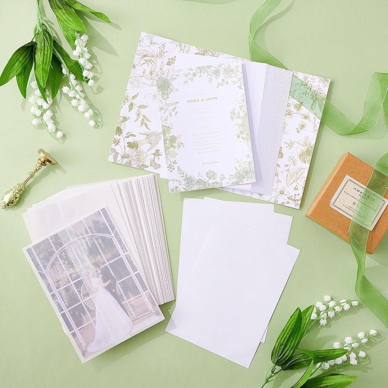 PENPRIS 45 Sets Luxury Pre-Folded Vellum Jackets with Blank 5''x7'' White Cards and Sealing Stickers Translucent 5''x7'' Vellum Paper for Wedding/Birthday Invitations PAP10MX1 - Image 5